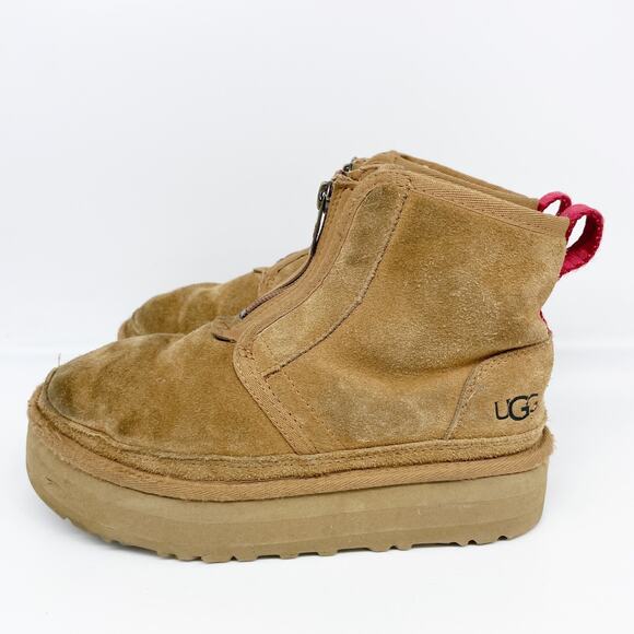 UGG Kid's Neumel Platform Suede Zip Boot Brown Suede Size 3 - Picture 6 of 10